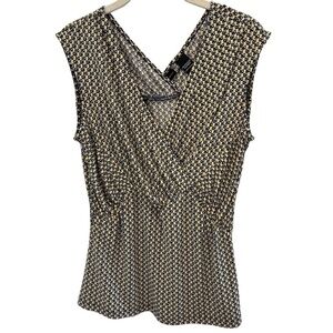 New York and Company Blue & Yellow Faux Wrap Sleeveless Stretch Knit Size Large